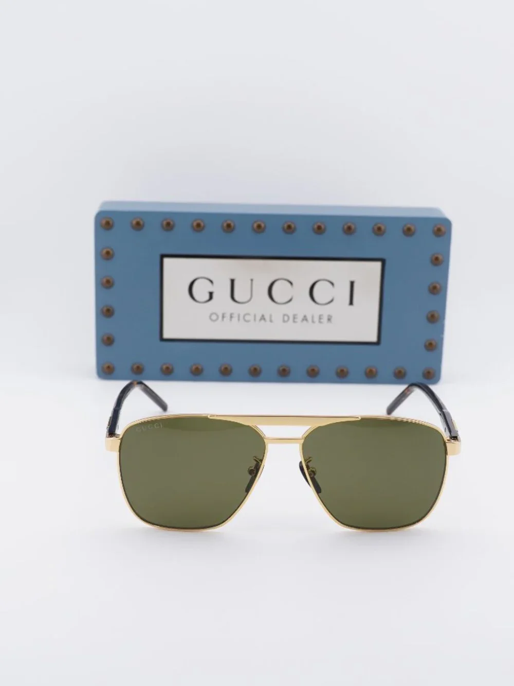 Gucci GG1164S 004 Aviator Sunglasses - Gold/ Green